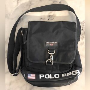 Vintage 90s Polo Sport by Ralph Lauren Black Nylon Messenger Crossbody Bag Purse